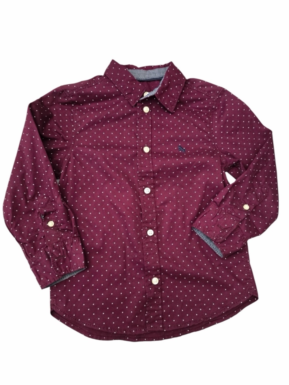 Boys Burgundy Button-Up Shirt with White Micro Dots (005)